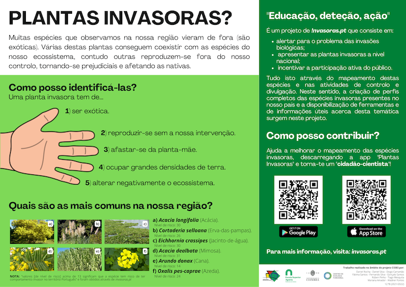 Cartaz explicativo do projeto "Plantas Invasoras'" - Educação, deteçã, ação!